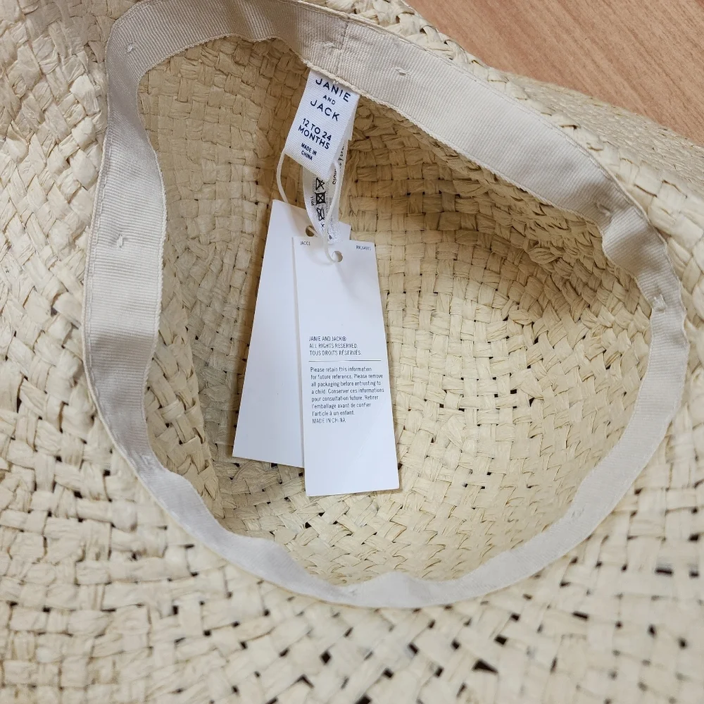NWT Janie And Jack Straw Hat Green White Floral Size 12-24 Months‎